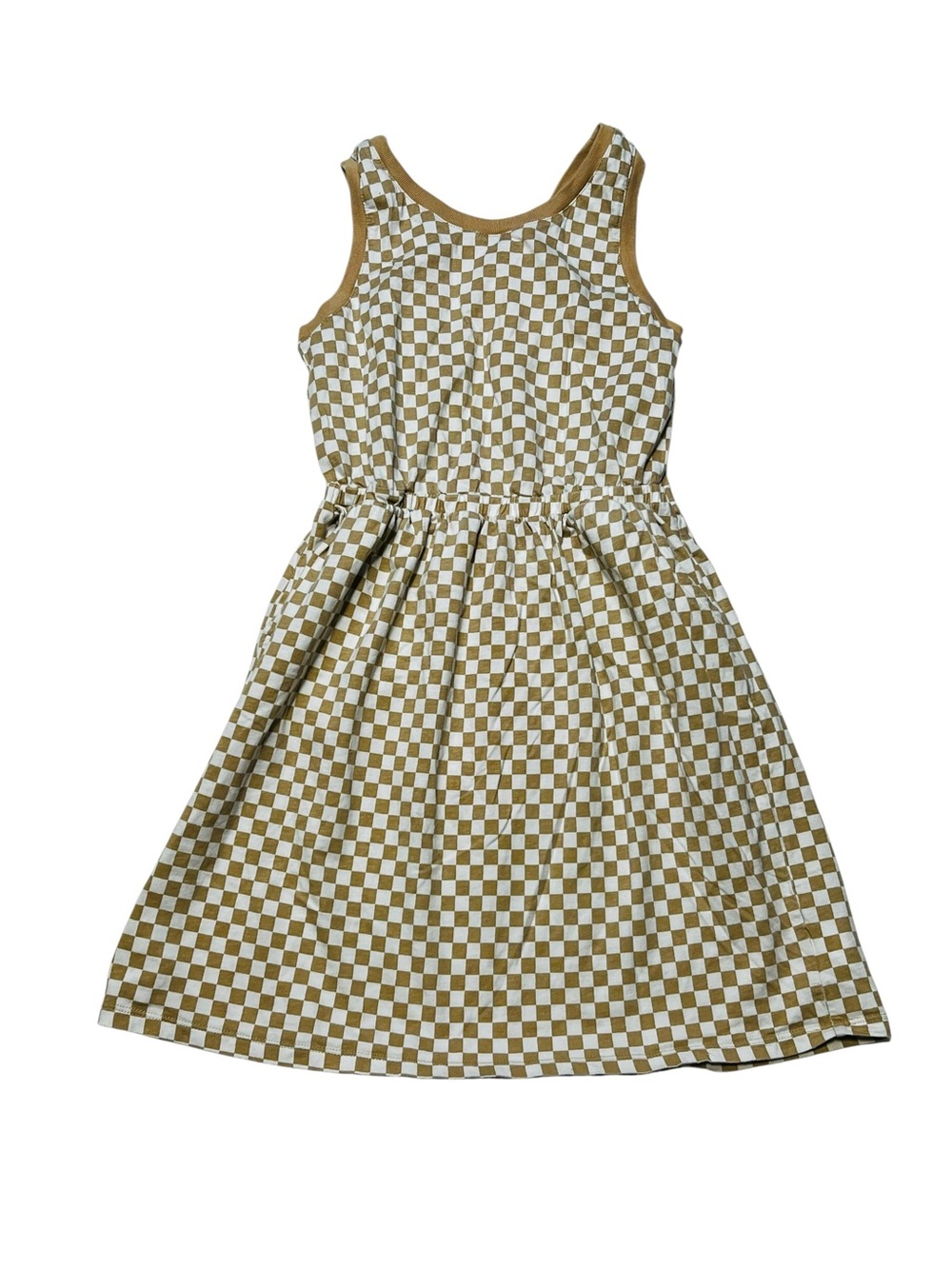 GAP Girls 10 Y Tan & White Checkerboard Sleeveless Dress with open back